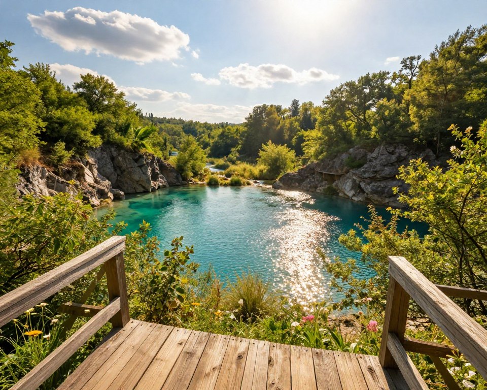 Aussichtspunkt Blaues Auge mit Blick auf das Quellbecken Syri i Kaltër Aussichtspunkt Blaues Auge mit Blick auf das Quellbecken Syri i Kaltër