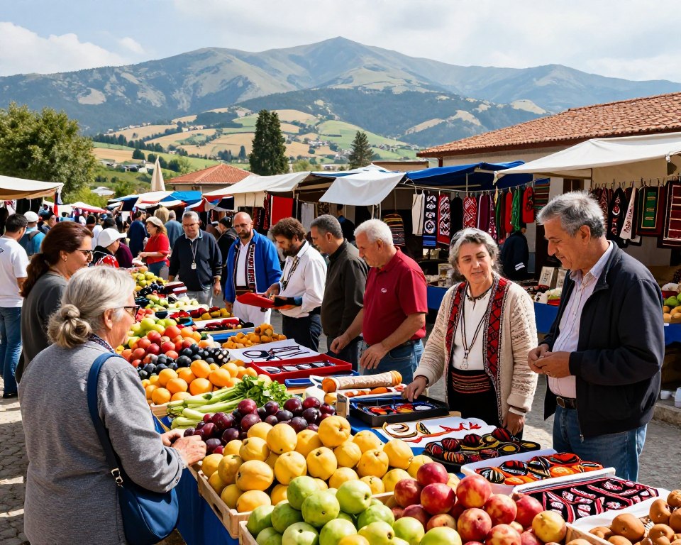 Basar Albanien mit traditionellen Marktständen Basar Albanien mit traditionellen Marktständen