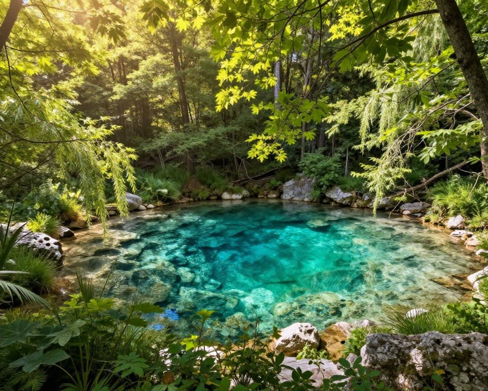 Blaues Auge fotografieren: Blick auf das Quellbecken Blaues Auge fotografieren: Blick auf das Quellbecken