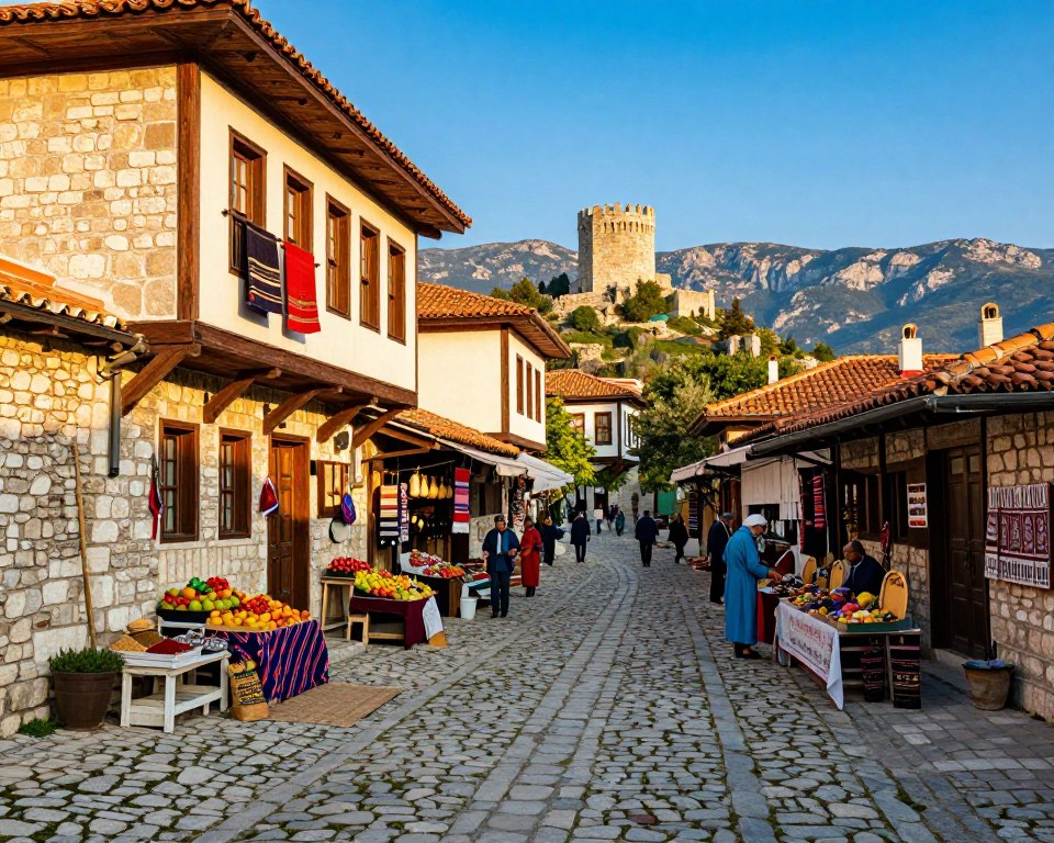 Gepflasterte Gassen im Basarviertel Gjirokastra Gepflasterte Gassen im Basarviertel Gjirokastra