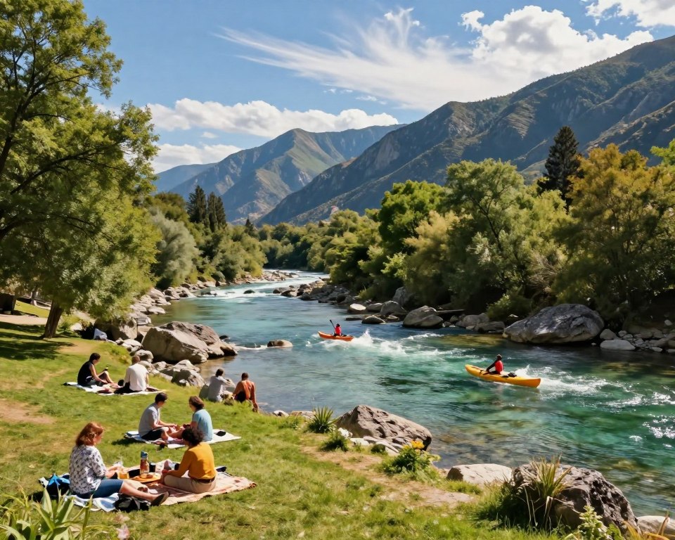 Kiesufer und Badeplätze am Shala-Fluss