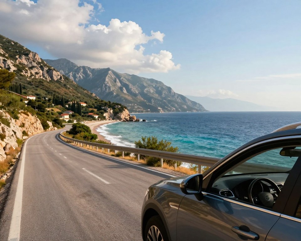 Küstenstraßen auf der Fahrt mit dem Mietwagen durch Albanien und Montenegro