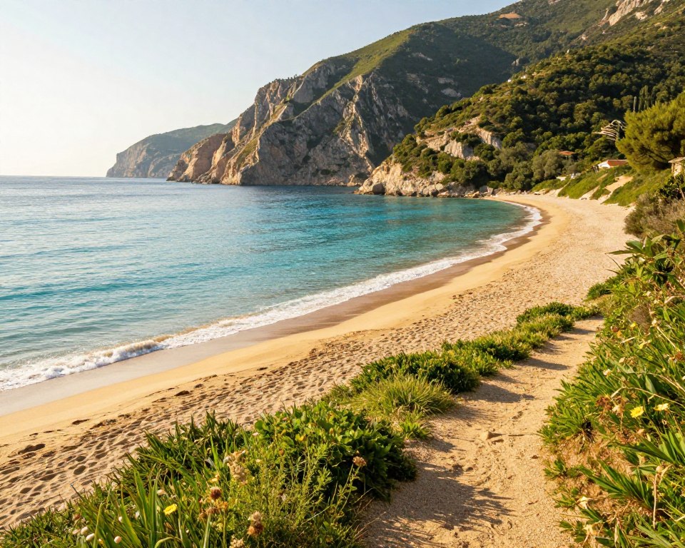 Natur Albanien: sauberer Strand und Wanderweg